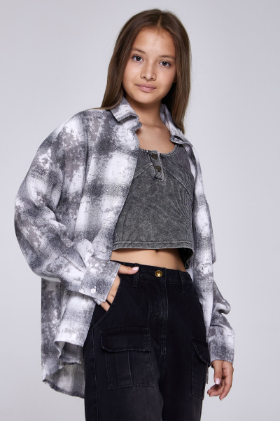 Рубашка B-SH35141 (Серый в клетку, 140-170)