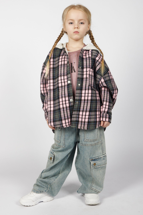 Рубашка B-JCK35495 (розовый в клетку, 110-134)