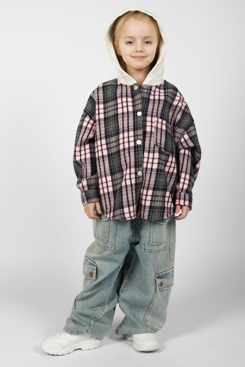 Рубашка B-JCK35495 (розовый в клетку, 110-134)