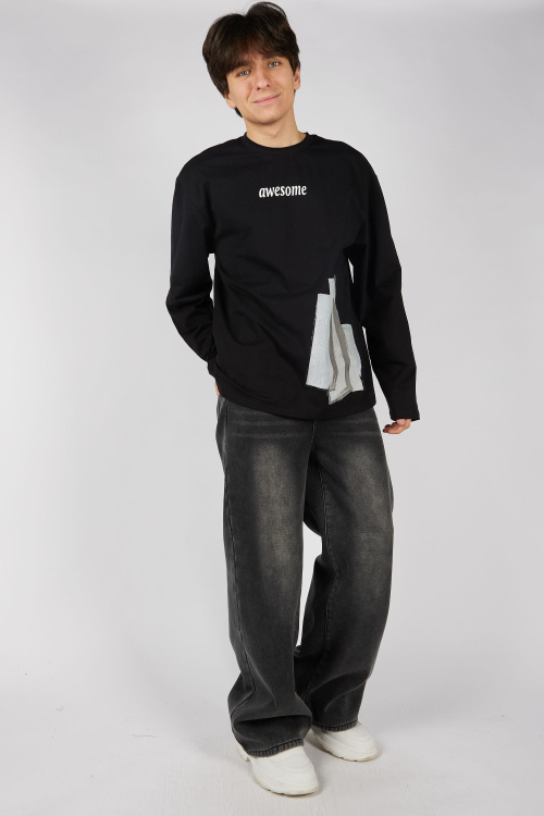 Лонгслив B-SW35446 (Черный, 140-170)
