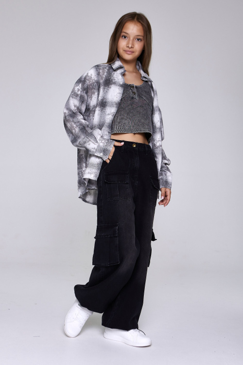 Рубашка B-SH35141 (Серый в клетку, 140-170)