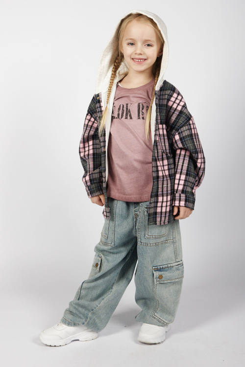 Рубашка B-JCK35495 (розовый в клетку, 110-134)