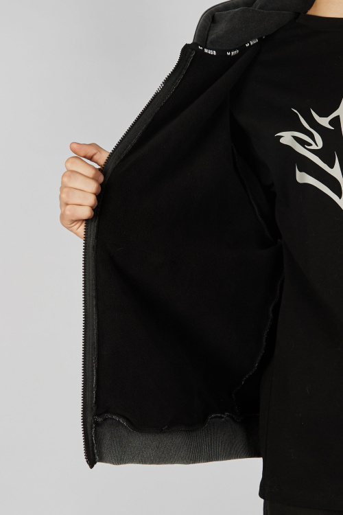 Толстовка на молнии B-HDZ35456 (Черный, 140-170)