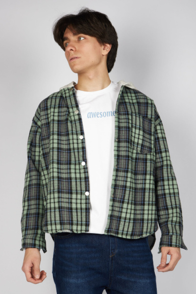 Рубашка B-JCK35495 (голубой в клетку, 140-170)