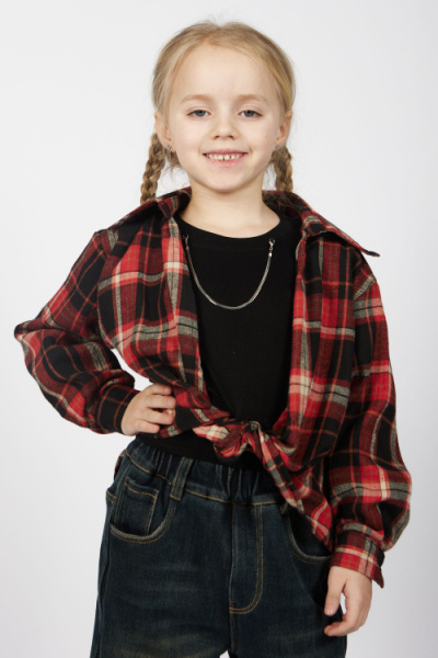 Блузка G-SH25483 (красный в клетку, 104-128)