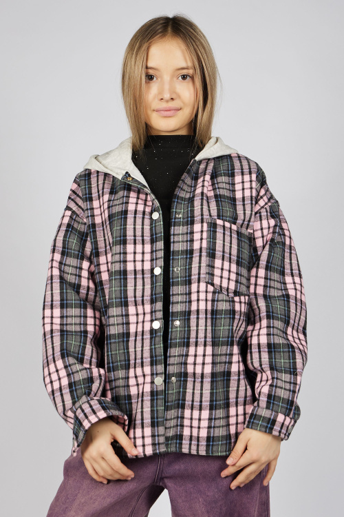 Рубашка B-JCK35495 (розовый в клетку, 140-170)