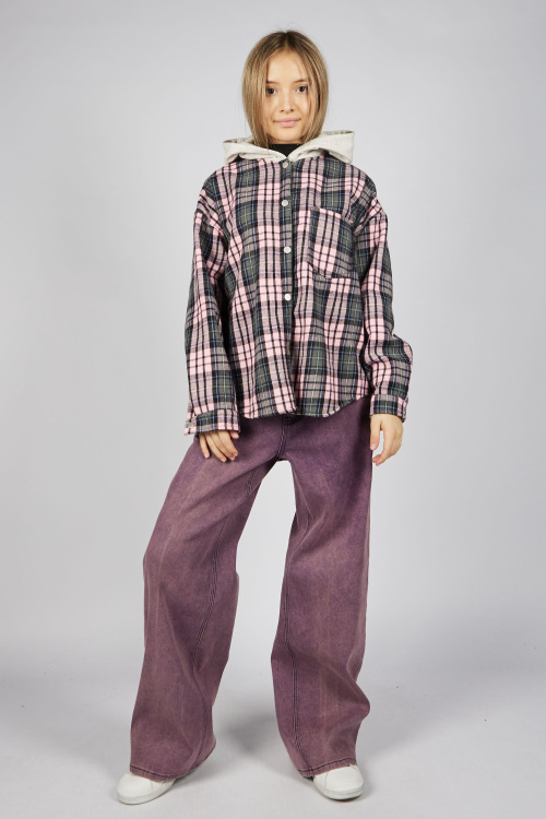 Рубашка B-JCK35495 (розовый в клетку, 140-170)