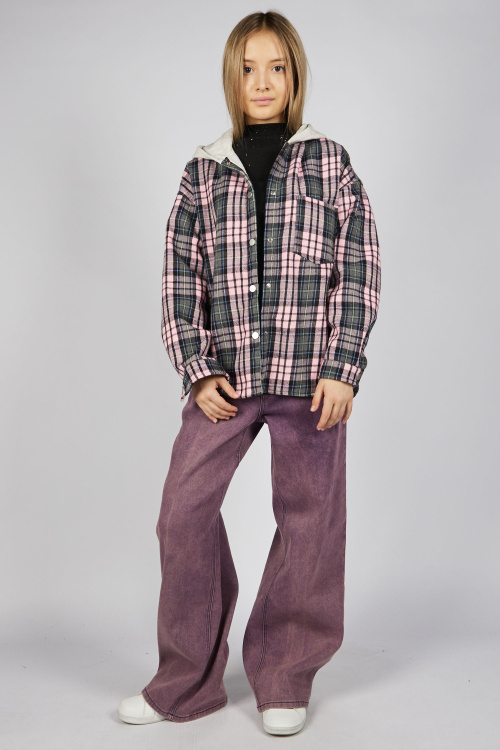 Рубашка B-JCK35495 (розовый в клетку, 140-170)