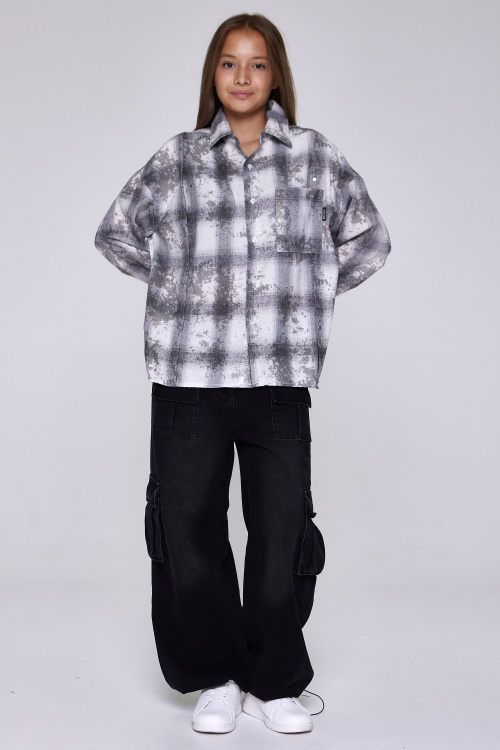 Рубашка B-SH35141 (Серый в клетку, 140-170)