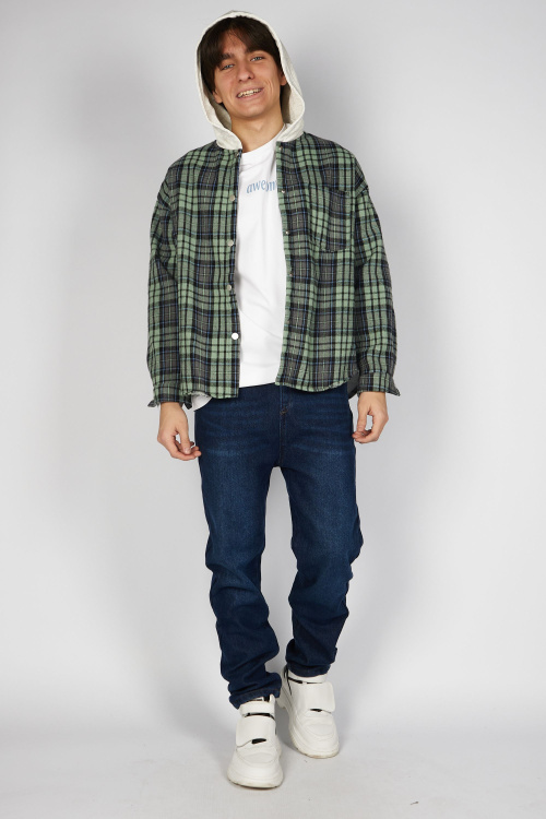 Рубашка B-JCK35495 (голубой в клетку, 140-170)