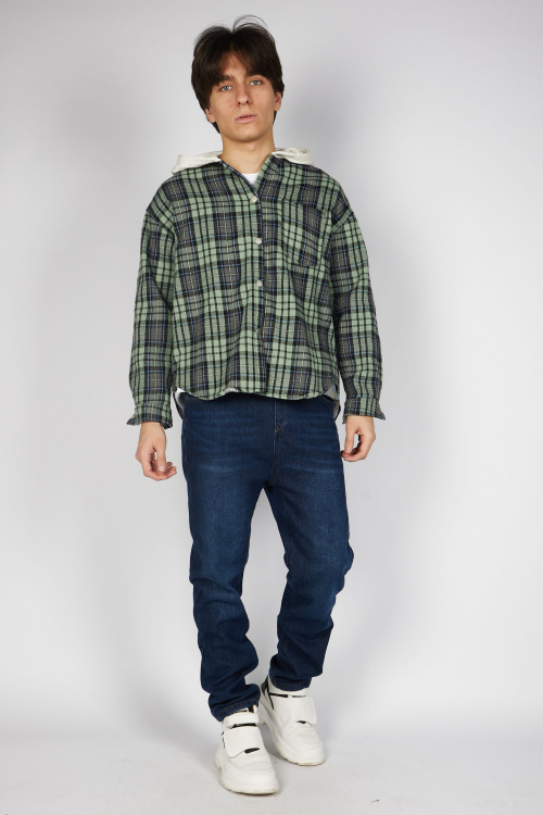 Рубашка B-JCK35495 (голубой в клетку, 140-170)