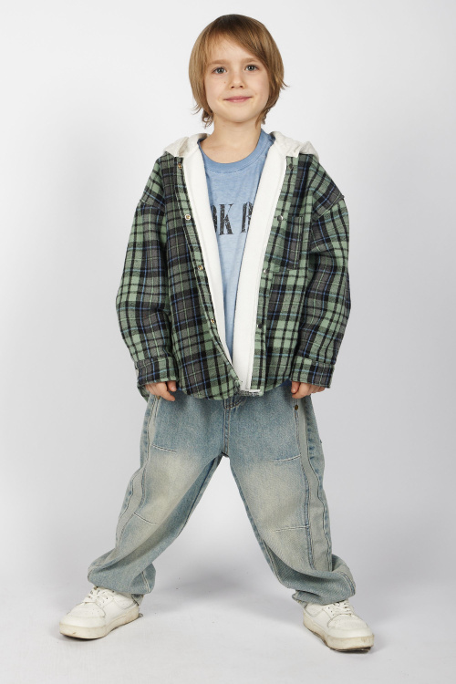 Рубашка B-JCK35495 (голубой в клетку, 110-134)