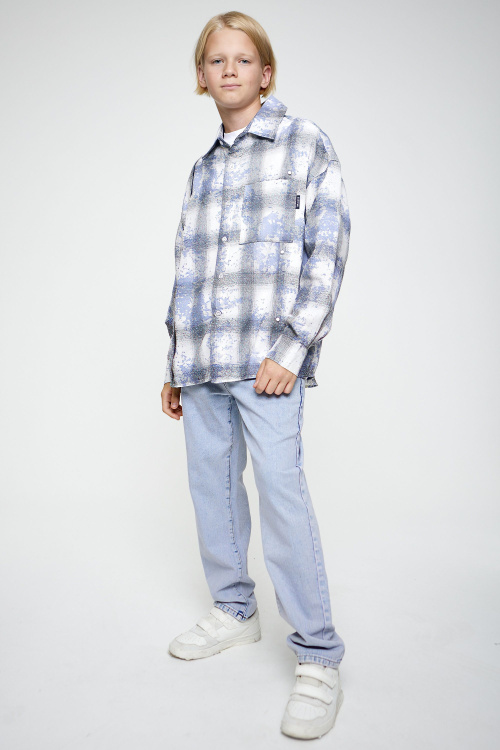 Рубашка B-SH35141 (Голубой в клетку, 140-170)