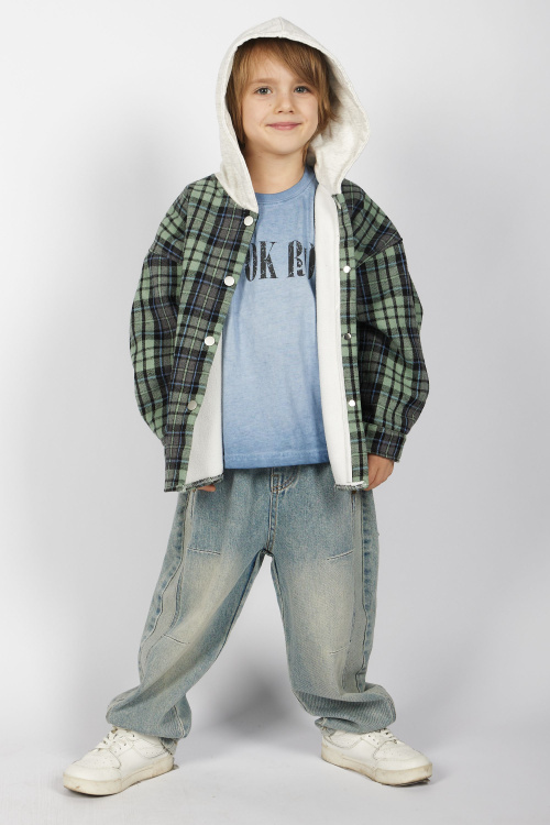 Рубашка B-JCK35495 (голубой в клетку, 110-134)